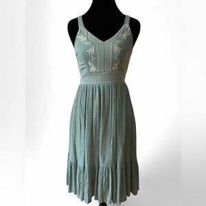 Japna Sage Embroidered Midi Dress